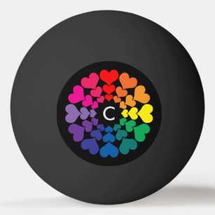 Rainbow Coloured Valentine Hearts in Circle Ping Pong Ball