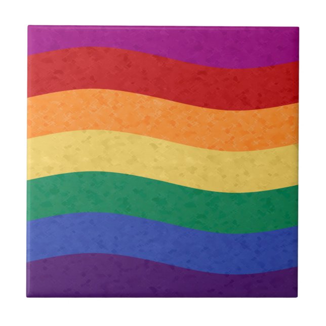 Rainbow Coloured Wavy Lines Tile (Front)