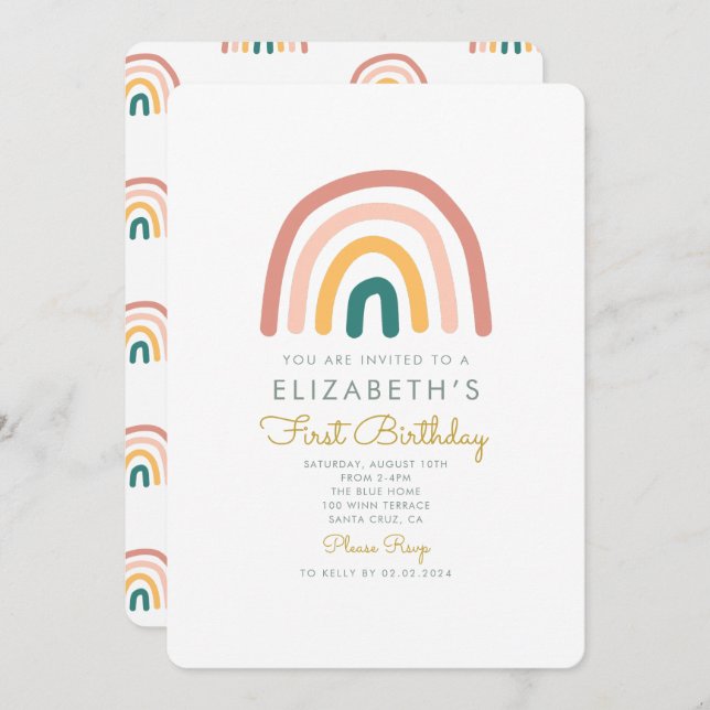Rainbow Colourful Baby  1st Birthday  Invitation (Front/Back)