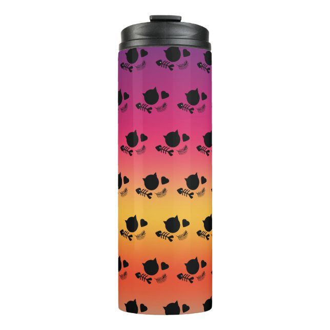 Rainbow Colourful Black Cat Cute Pattern Thermal Tumbler (Front)