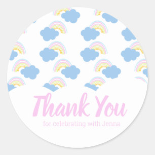 Rainbow Colourful Cloud Thank You Birthday Classic Round Sticker