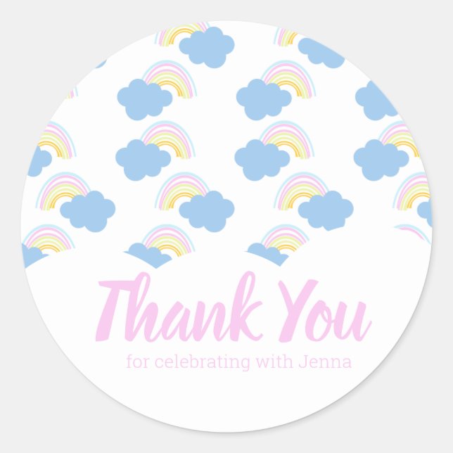 Rainbow Colourful Cloud Thank You Birthday Classic Round Sticker (Front)