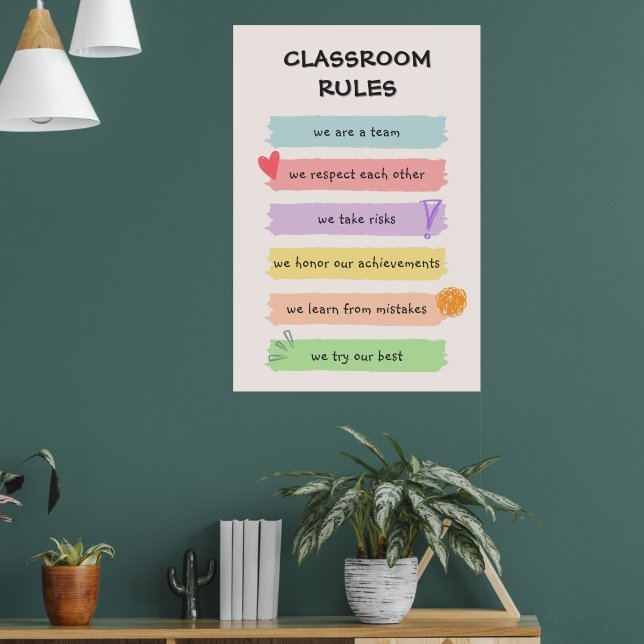 Rainbow Colourful Custom Teacher's Classroom Rules Poster (Living Room 1)