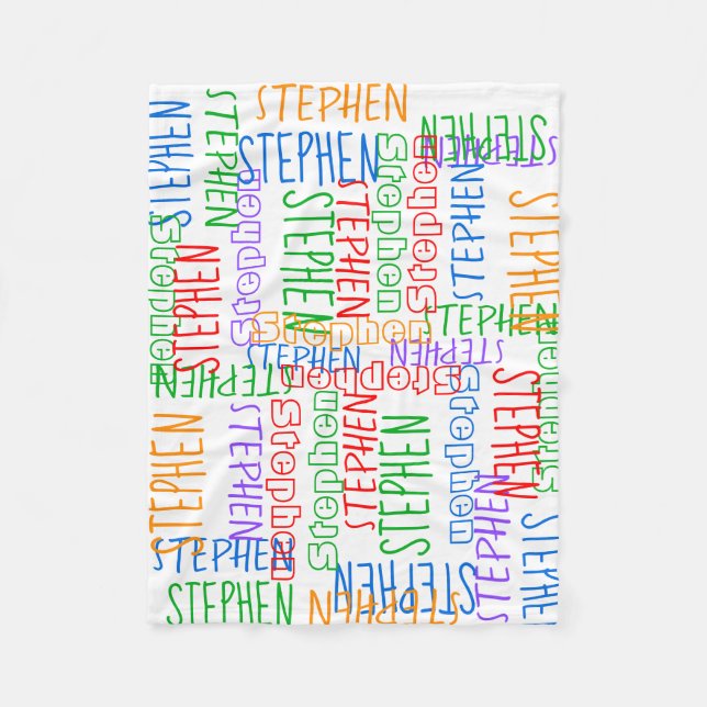 Rainbow Colourful Cute Personalised Custom Name Fleece Blanket (Front)