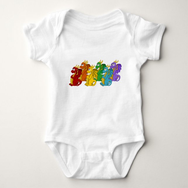 Rainbow colourful dragons cartoon  baby bodysuit (Front)