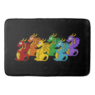 Rainbow colourful dragons cartoon  bath mat