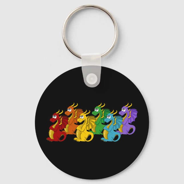 Rainbow colourful dragons cartoon  key ring (Front)