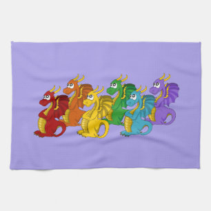 Rainbow colourful dragons cartoon  tea towel