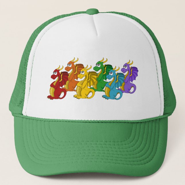 Rainbow colourful dragons cartoon  trucker hat (Front)