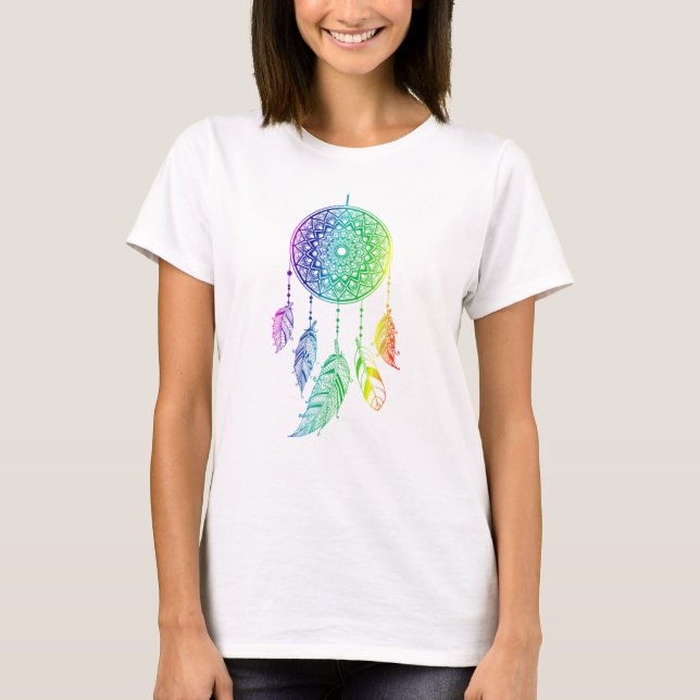 Rainbow Colourful dream catcher feather T-Shirt (Front)