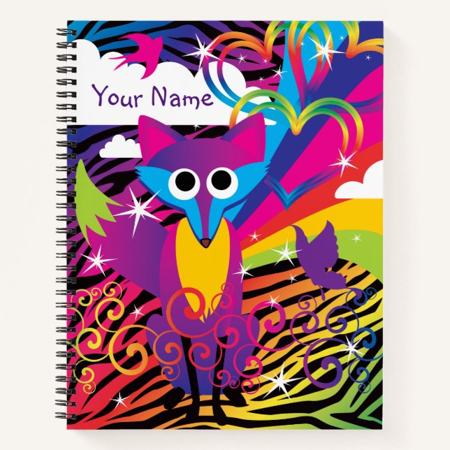 Rainbow Colourful Funky Fox Notebook (Front)