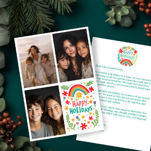 Rainbow Colourful Hand-Drawn CUSTOM 3 PHOTO Letter Holiday Card