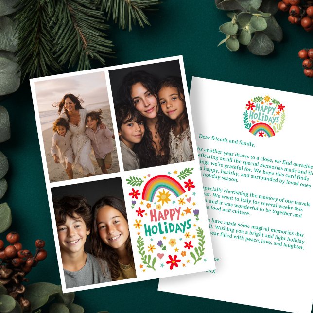 Rainbow Colourful Hand-Drawn CUSTOM 3 PHOTO Letter Holiday Card (Rainbow Colorful Hand-Drawn CUSTOM 3 PHOTO Letter Holiday Card - add your own text
)