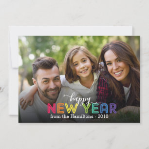 Rainbow Colourful Happy New Year Holiday Photo Card