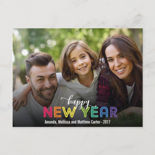 Rainbow Colourful Happy New Year Holiday Photo Postcard (Front)