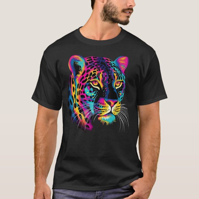 Rainbow Colourful Jaguar Big Cat Lover Print Graph T-Shirt (Front)