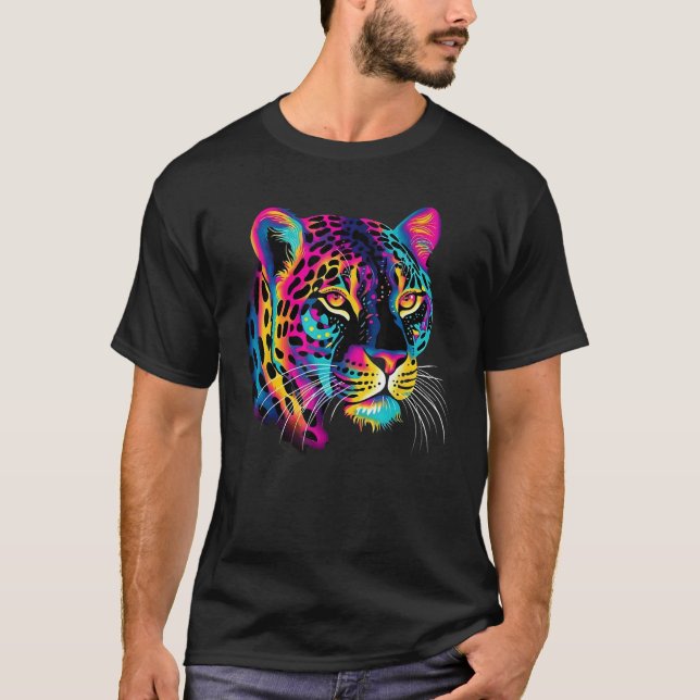 Rainbow Colourful Jaguar Big Cat Lover Print Graph T-Shirt (Front)