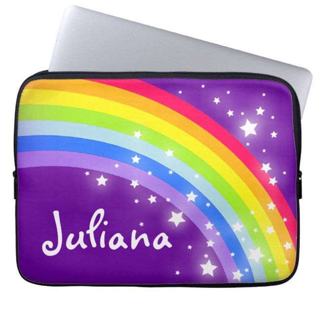 Rainbow colourful kids name purple  laptop sleeve (Front)