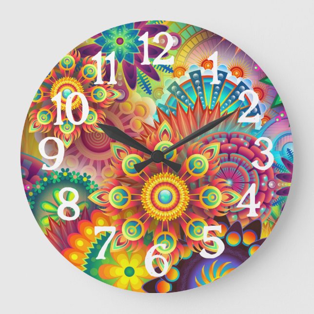 Rainbow Colourful Mandalas Clock (Front)