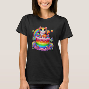 Rainbow Colourful Party Kitten Lover Birthday Cake T-Shirt