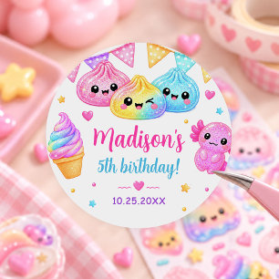 Rainbow Colourful Squishy Girl Birthday Party Classic Round Sticker