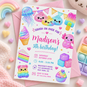 Rainbow Colourful Squishy Girl Birthday Party Invitation
