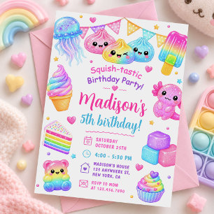 Rainbow Colourful Squishy Girl Birthday Party Invitation