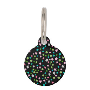 Rainbow Colourful Stars Black Starry Night Pet Tag