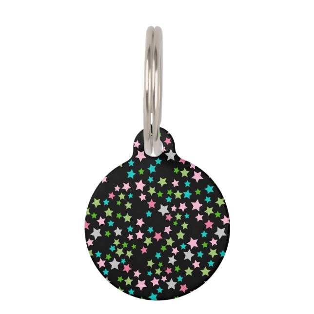 Rainbow Colourful Stars Black Starry Night Pet Tag (Front)