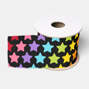 Rainbow Colourful Stars Print Ribbon Grosgrain Ribbon