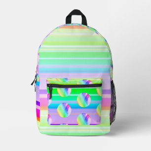 Rainbow colourful stripes and dots printed backpack