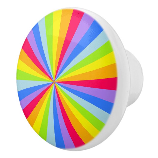 Rainbow colourful stripes draw / doorknob ceramic knob (Right)