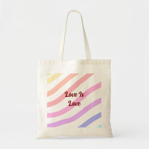 Rainbow colourful stripes pastel love is love prid tote bag