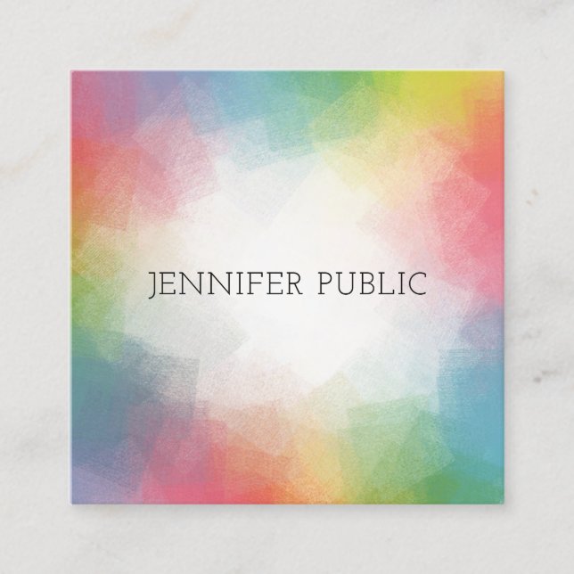 Rainbow Colourful Template Modern Elegant Square Business Card (Front)