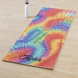 Rainbow Colourful Tie Dye Yoga Mat with custom nam