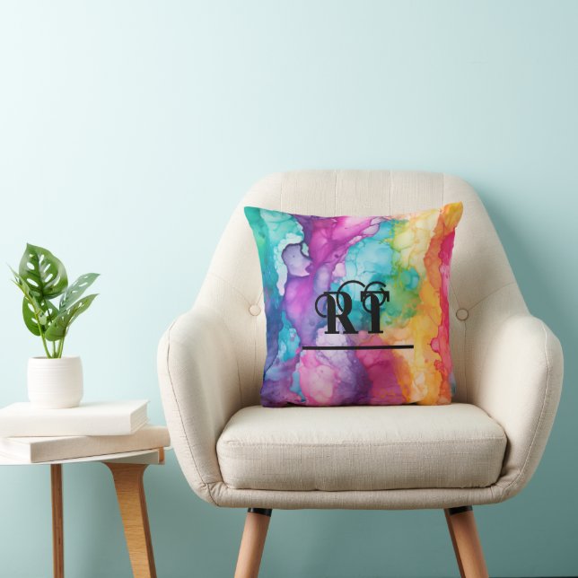Rainbow Colourful Watercolor Monogram Cushion (Chair)