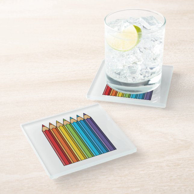 Rainbow Colouring Pencils Glass Coaster (Angled)
