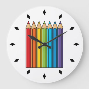 Rainbow Colouring Pencils Large Clock