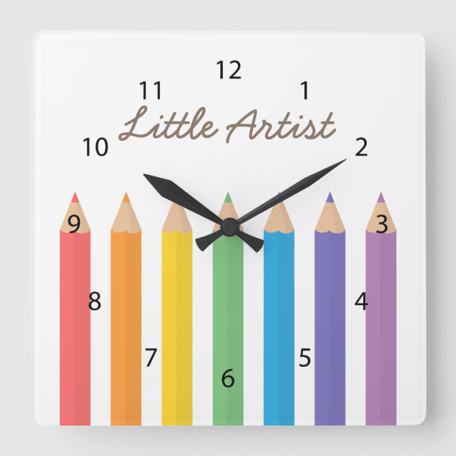 Rainbow Colouring Pencils School Kids Room Decor Square Wall Clock (Front)