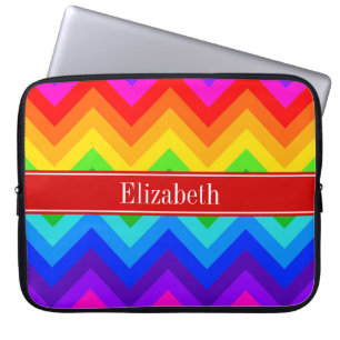 Rainbow Colours #2 LG Chevron Brt Red Name Monogra Laptop Sleeve