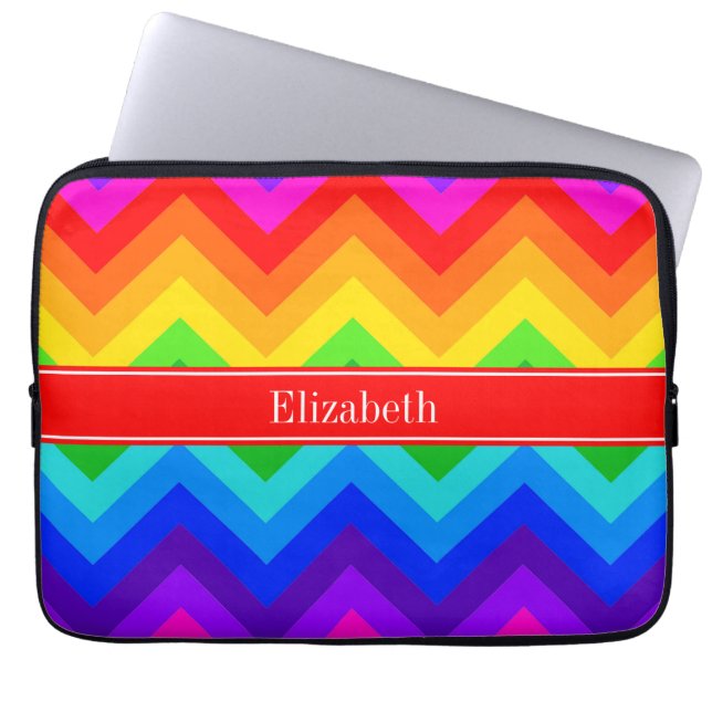 Rainbow Colours #2 LG Chevron Brt Red Name Monogra Laptop Sleeve (Front)