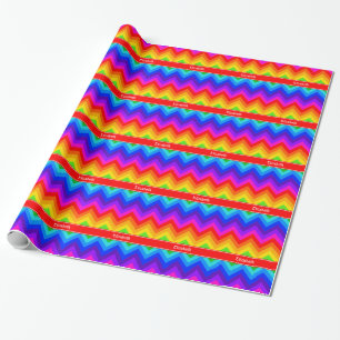 Rainbow Colours #2 LG Chevron Brt Red Name Monogra Wrapping Paper