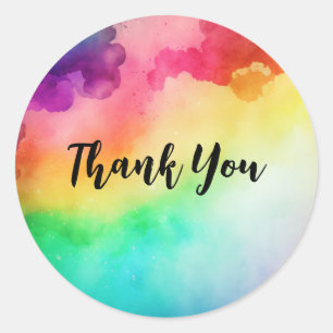Rainbow Colours Abstract Design Thank You Classic Round Sticker