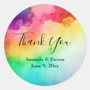 Rainbow Colours Abstract Design Wedding Thank You Classic Round Sticker