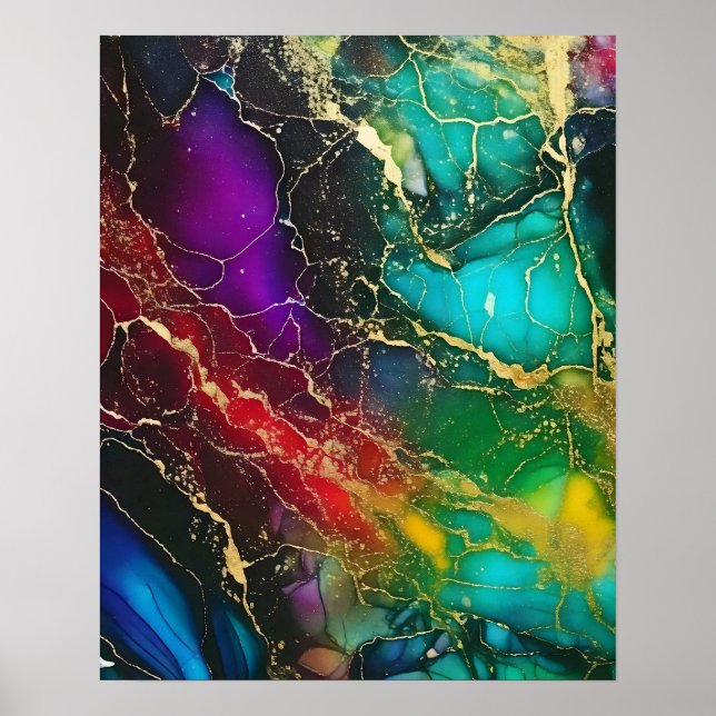 Rainbow Colours Alcohol Ink Painting Poster (Front)