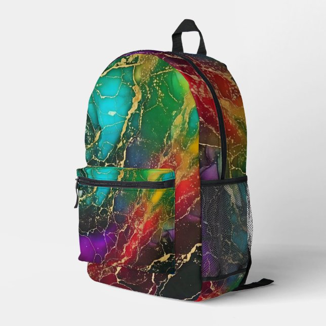 Rainbow Colours Alcohol Ink Tote Printed Backpack (Back Corner Right)