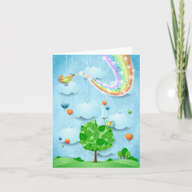 Rainbow colours and tree note card (Front)
