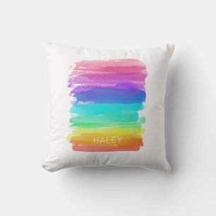 Rainbow Colours Artist Brushstrokes NAME Home Deco Cushion