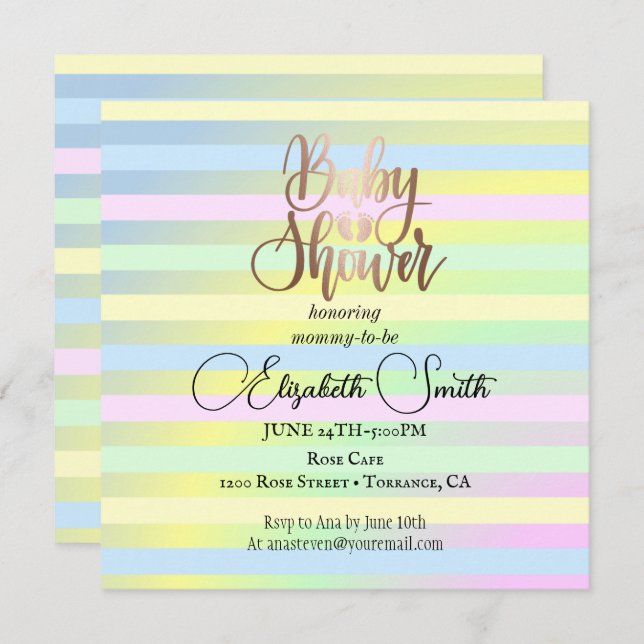 Rainbow colours baby shower invitation (Front/Back)