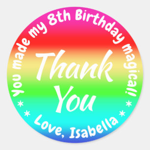 Rainbow Colours Birthday Party Girl Thank You Classic Round Sticker